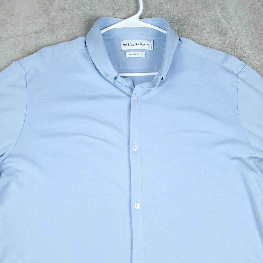 Mizzen+Main Rockefeller Shirt Mens 2XL Blue Knit Button Down Dress Trim Fit - Picture 7 of 13